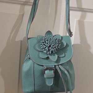 Women’s Teal Floral Leather Crossbody Bag